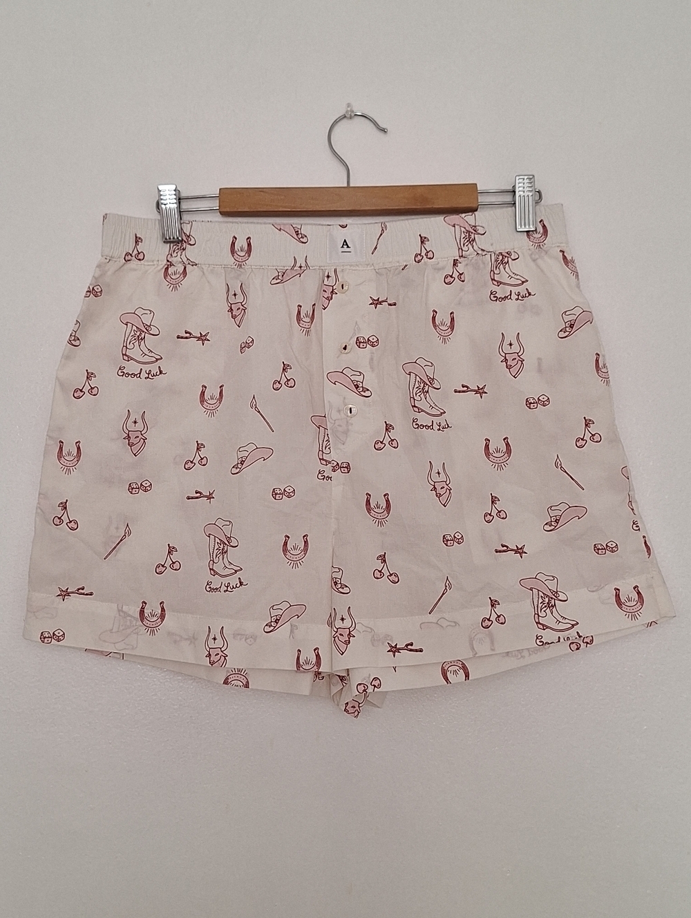 NWOT BY ANTHROPOLOGIE Women's Cream Pajama Shorts with Red Western Print